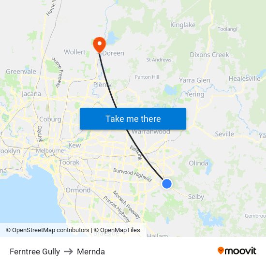 Ferntree Gully to Mernda map