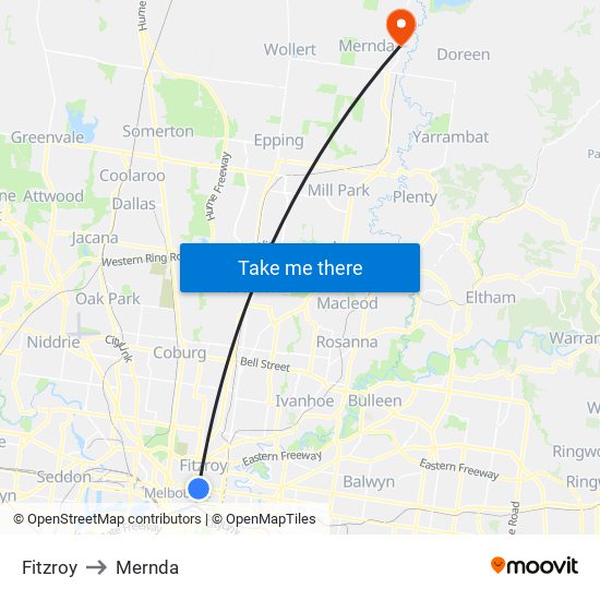 Fitzroy to Mernda map