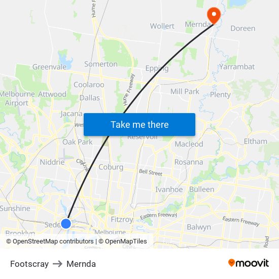 Footscray to Mernda map