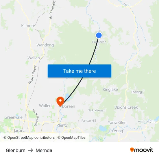 Glenburn to Mernda map