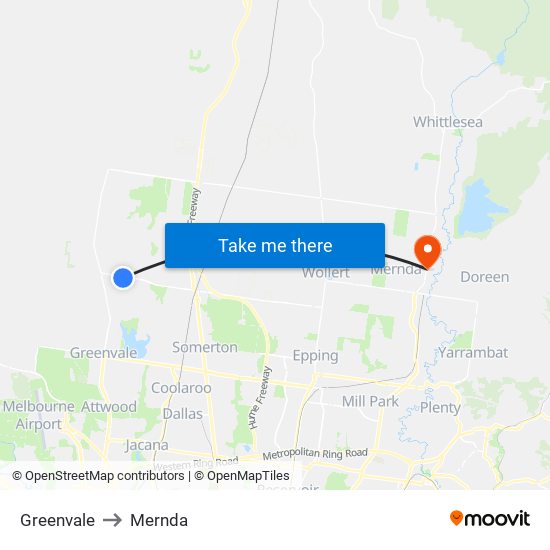 Greenvale to Mernda map