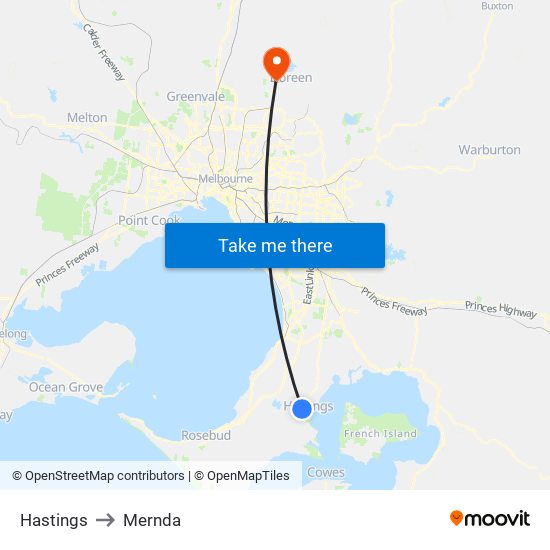 Hastings to Mernda map