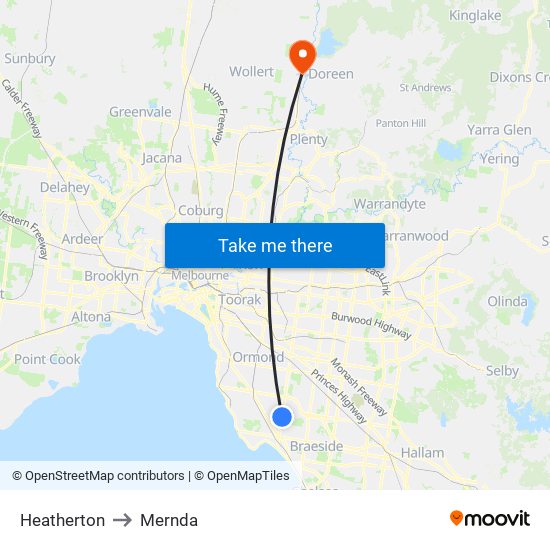 Heatherton to Mernda map