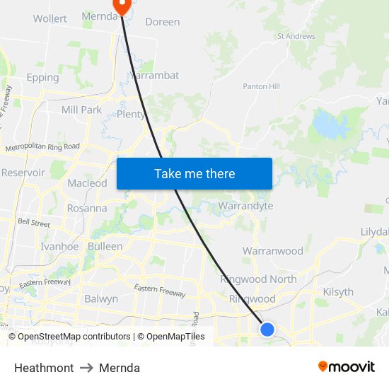 Heathmont to Mernda map