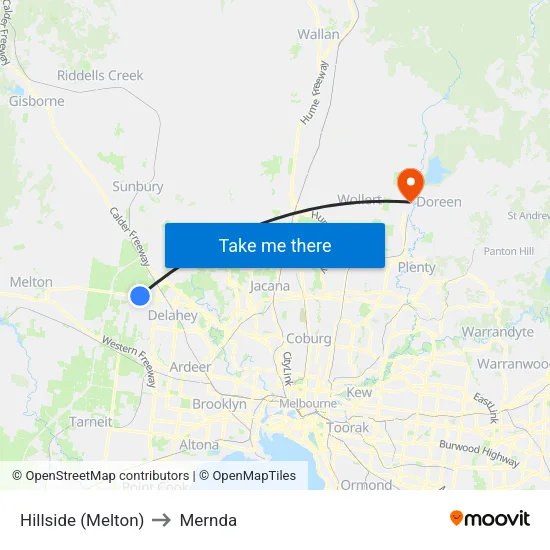Hillside (Melton) to Mernda map