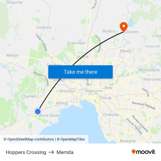 Hoppers Crossing to Mernda map