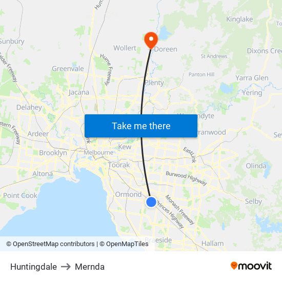 Huntingdale to Mernda map