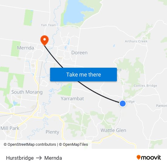 Hurstbridge to Mernda map