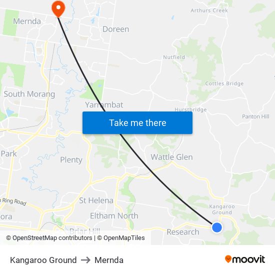 Kangaroo Ground to Mernda map