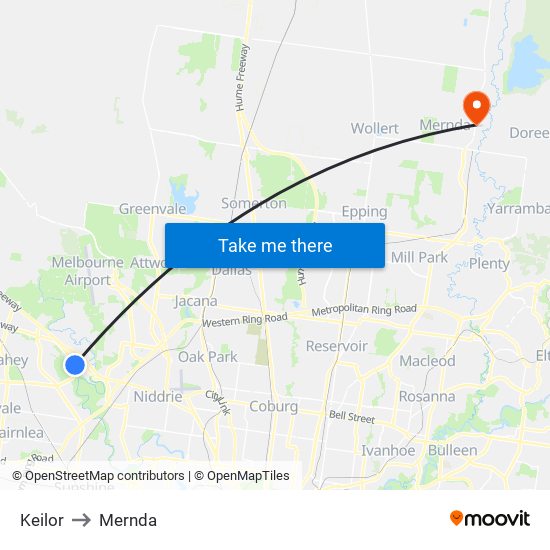 Keilor to Mernda map