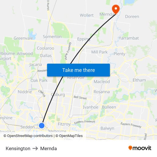 Kensington to Mernda map