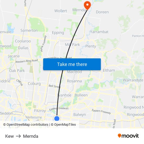 Kew to Mernda map