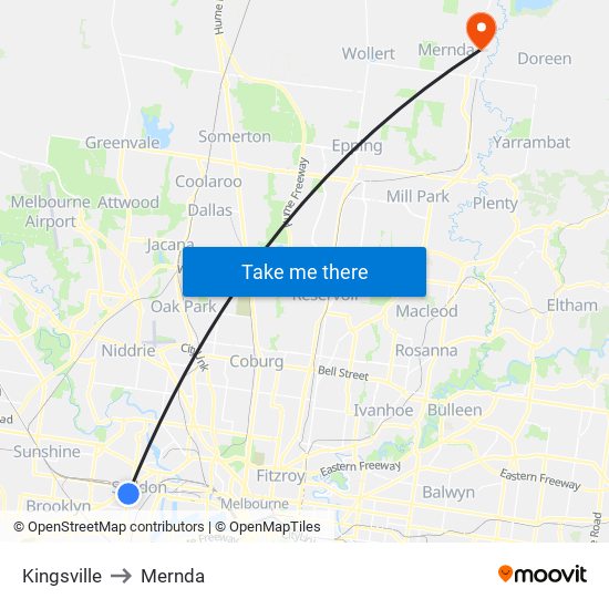 Kingsville to Mernda map