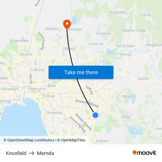 Knoxfield to Mernda map