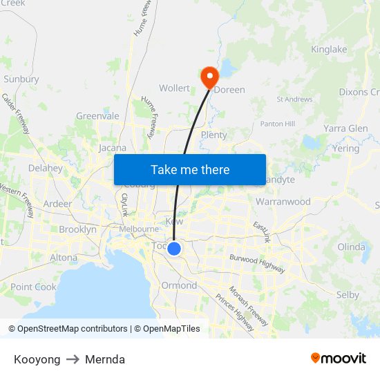 Kooyong to Mernda map