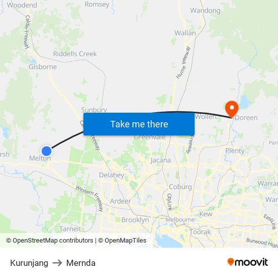 Kurunjang to Mernda map