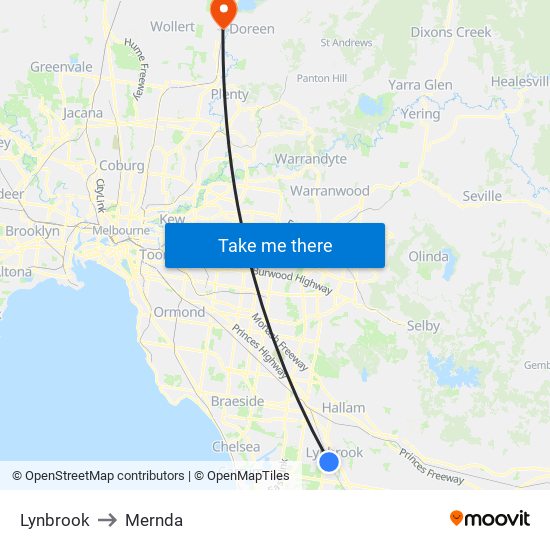 Lynbrook to Mernda map