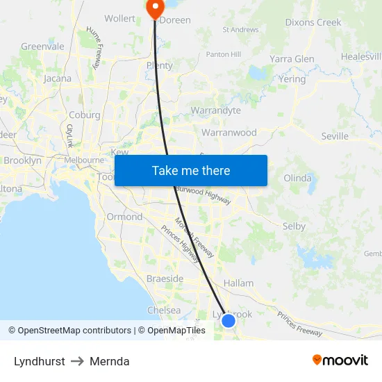 Lyndhurst to Mernda map