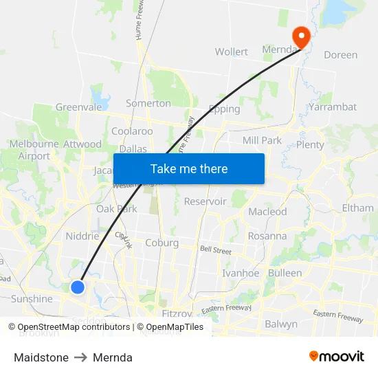 Maidstone to Mernda map