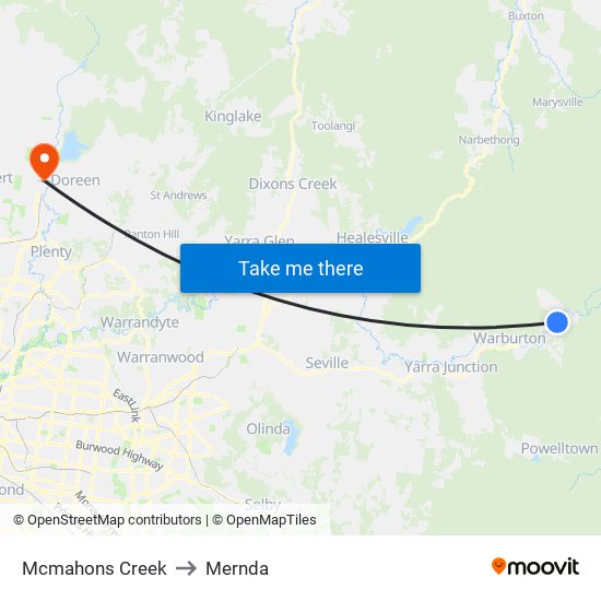 Mcmahons Creek to Mernda map