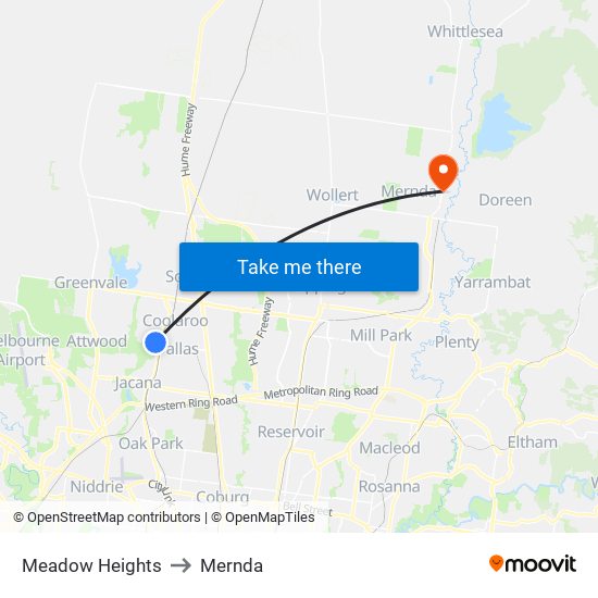 Meadow Heights to Mernda map