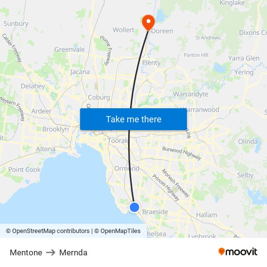 Mentone to Mernda map