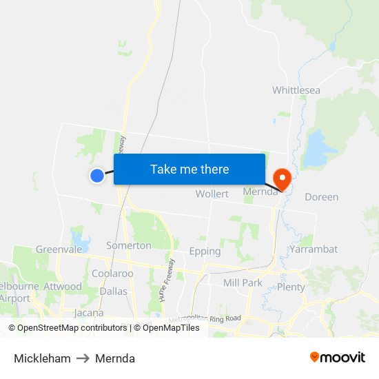 Mickleham to Mernda map