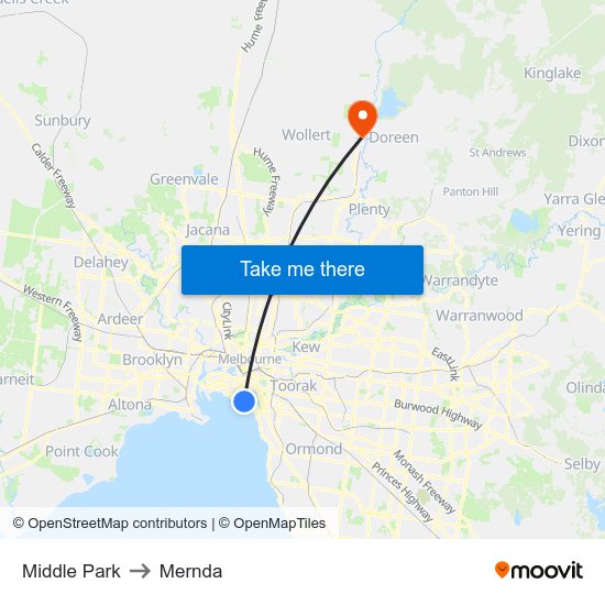 Middle Park to Mernda map