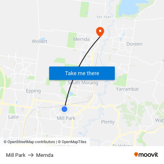 Mill Park to Mernda map