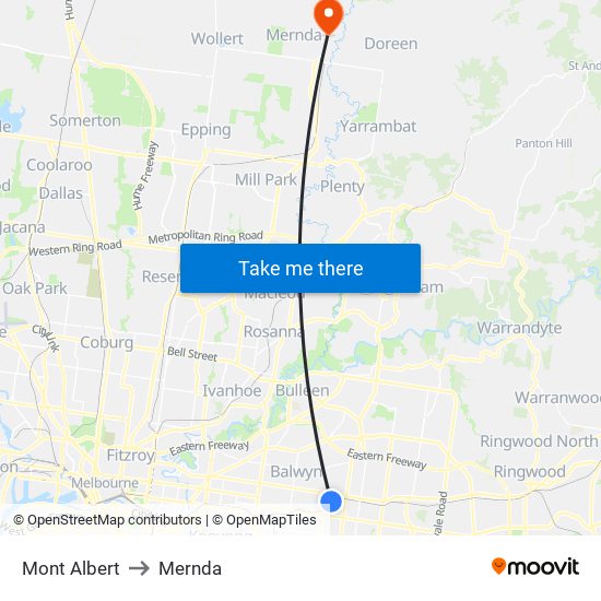 Mont Albert to Mernda map