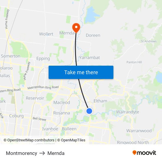 Montmorency to Mernda map