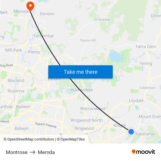 Montrose to Mernda map