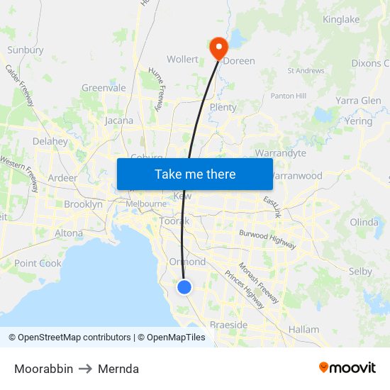 Moorabbin to Mernda map