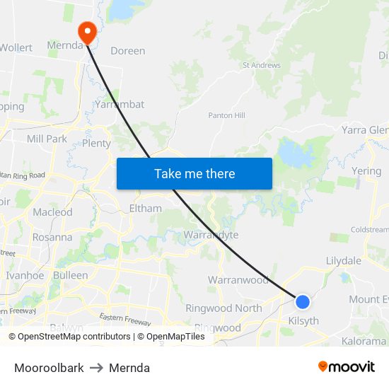 Mooroolbark to Mernda map