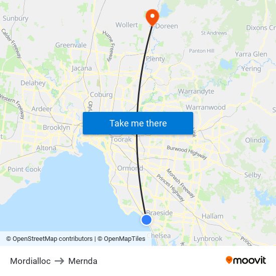 Mordialloc to Mernda map