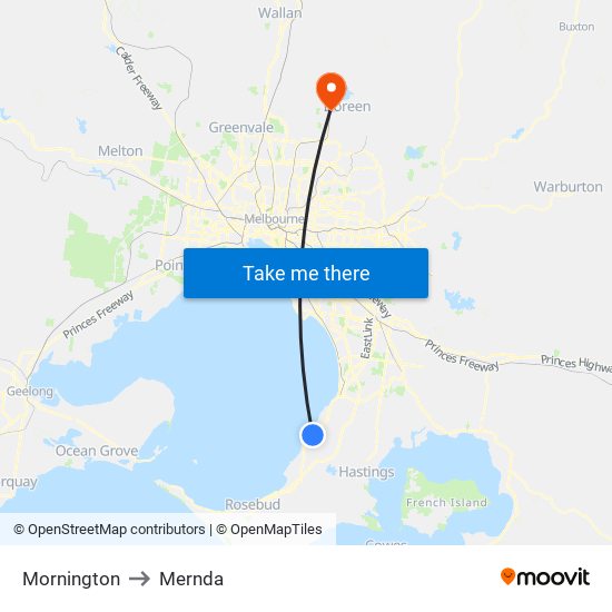 Mornington to Mernda map