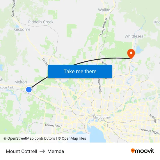 Mount Cottrell to Mernda map
