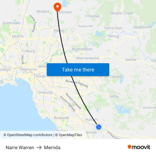 Narre Warren to Mernda map