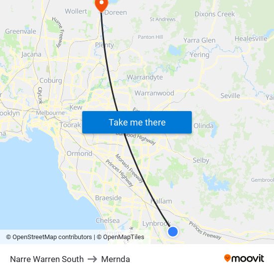 Narre Warren South to Mernda map