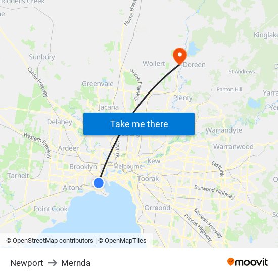 Newport to Mernda map