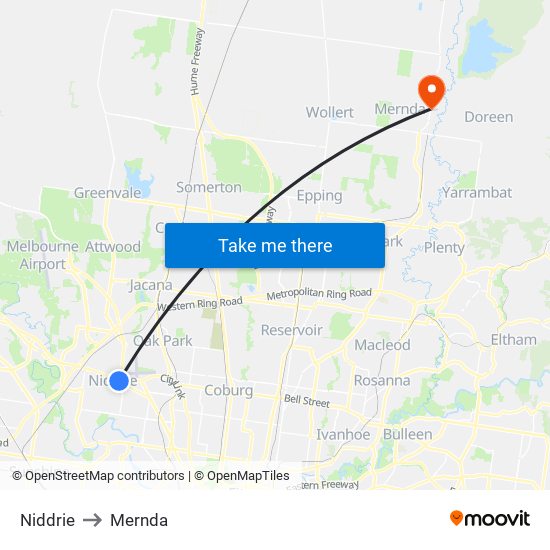 Niddrie to Mernda map