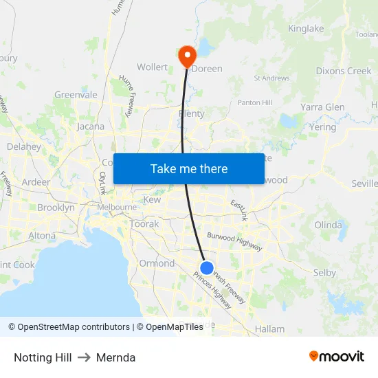 Notting Hill to Mernda map