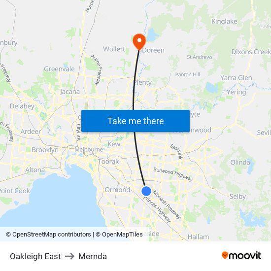 Oakleigh East to Mernda map