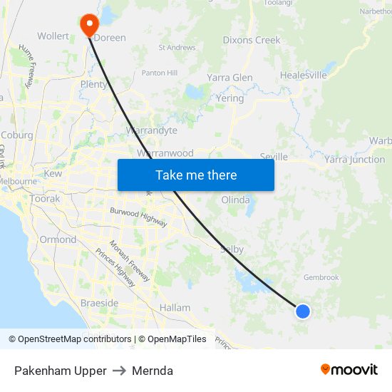 Pakenham Upper to Mernda map