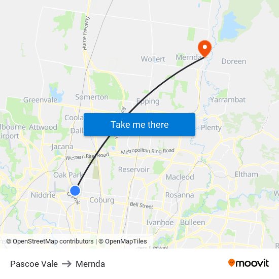 Pascoe Vale to Mernda map