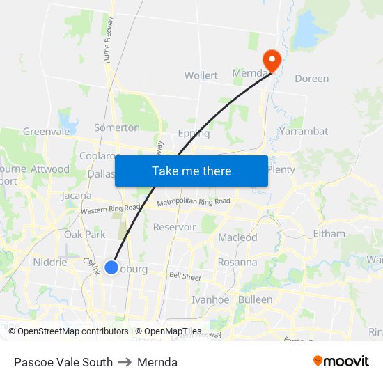 Pascoe Vale South to Mernda map