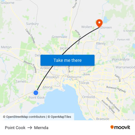 Point Cook to Mernda map