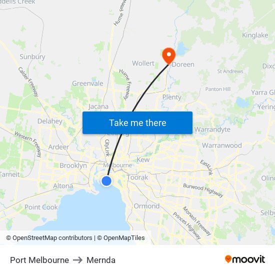 Port Melbourne to Mernda map