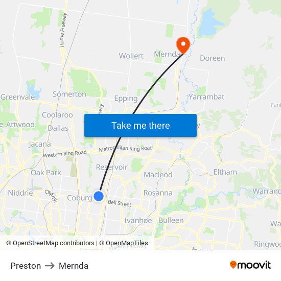 Preston to Mernda map