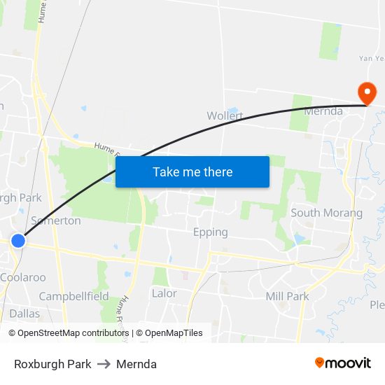 Roxburgh Park to Mernda map
